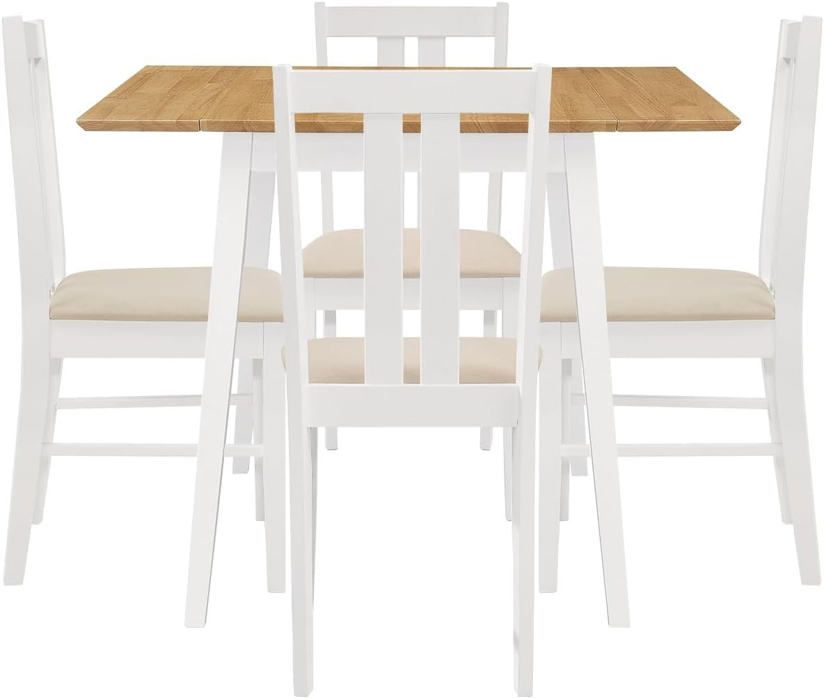 Drop Leaf Dining Table Set with 4 Chairs Oak White Foldable Space Saving