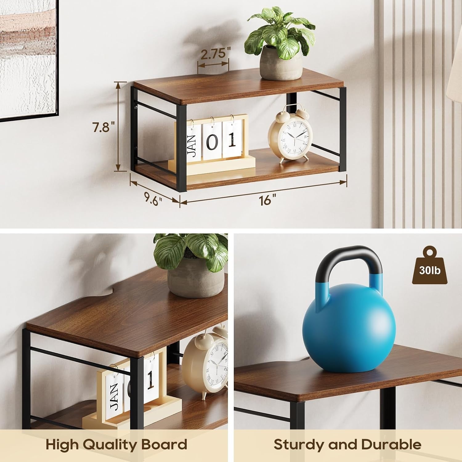 Set of 2 Floating Bedside Tables – Wall Mounted Walnut Shelves for Bedroom