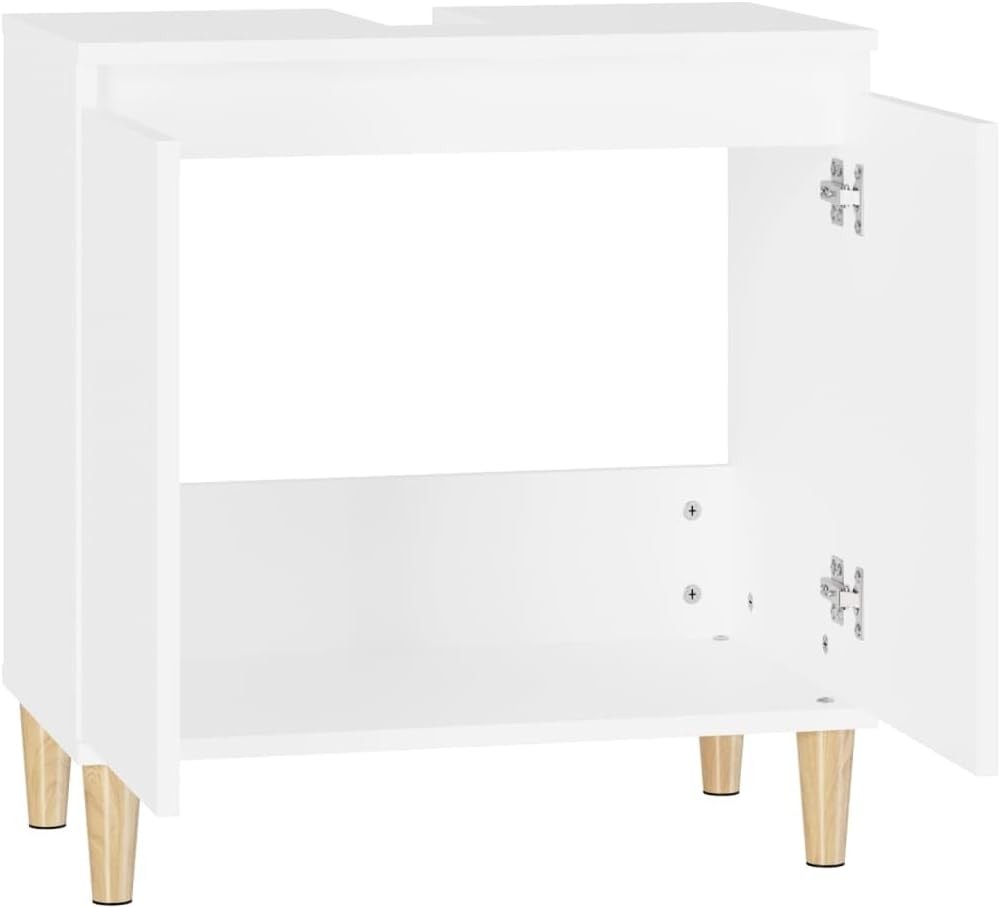 White Under Sink Bathroom Cabinet 58x33x60cm – Modern Vanity Storage Unit