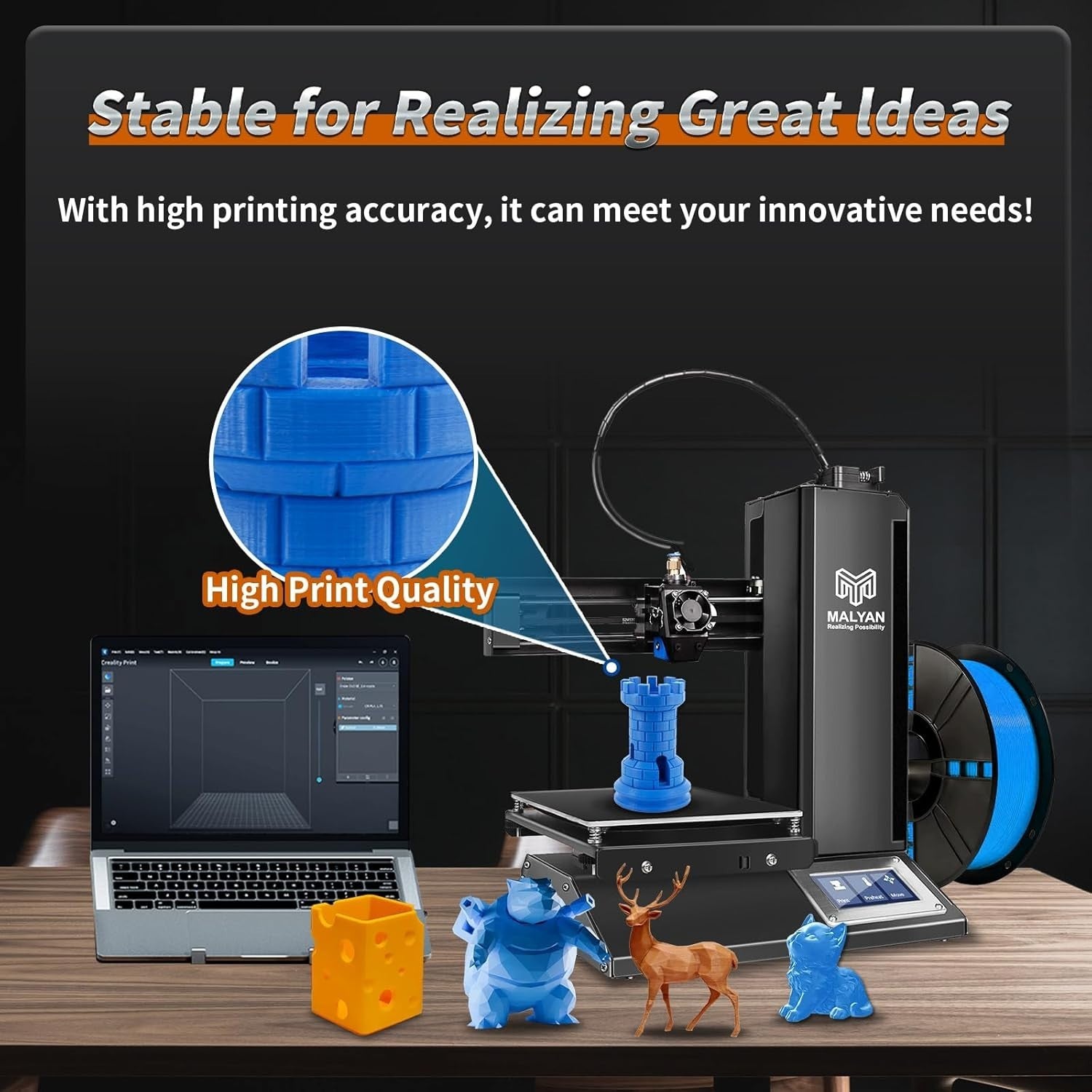 Fully Assembled Desktop 3D Printer Touch Screen Magnetic Bed Office Ready