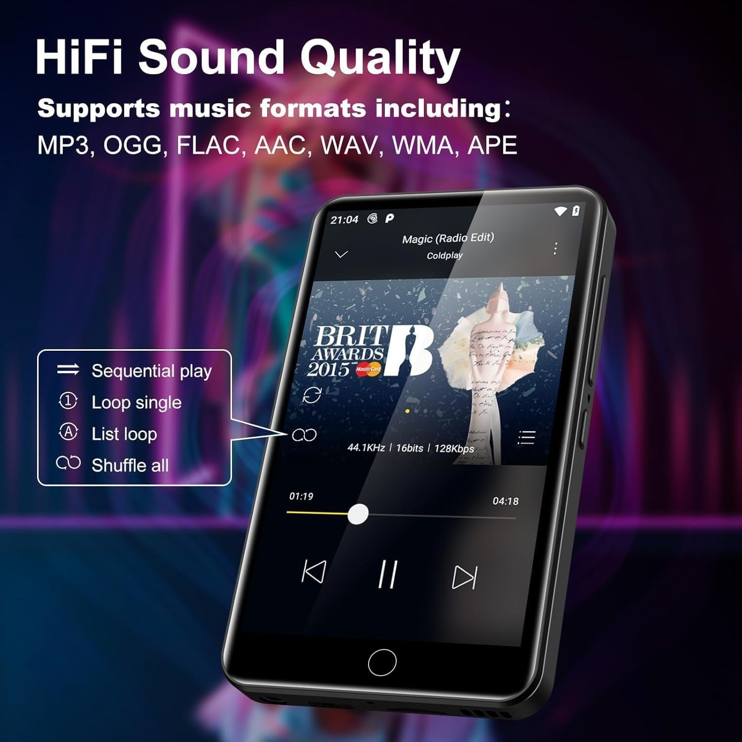80GB Bluetooth WiFi MP3 Player Kids 4" Touchscreen Music Video – Blue