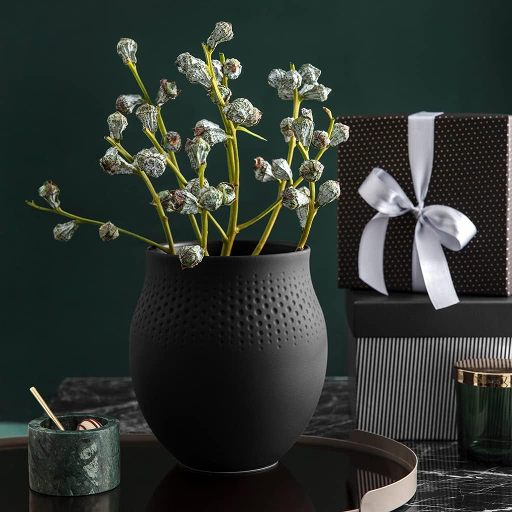 Black Porcelain Vase Modern Minimalist Flower Table Decor 17.5cm