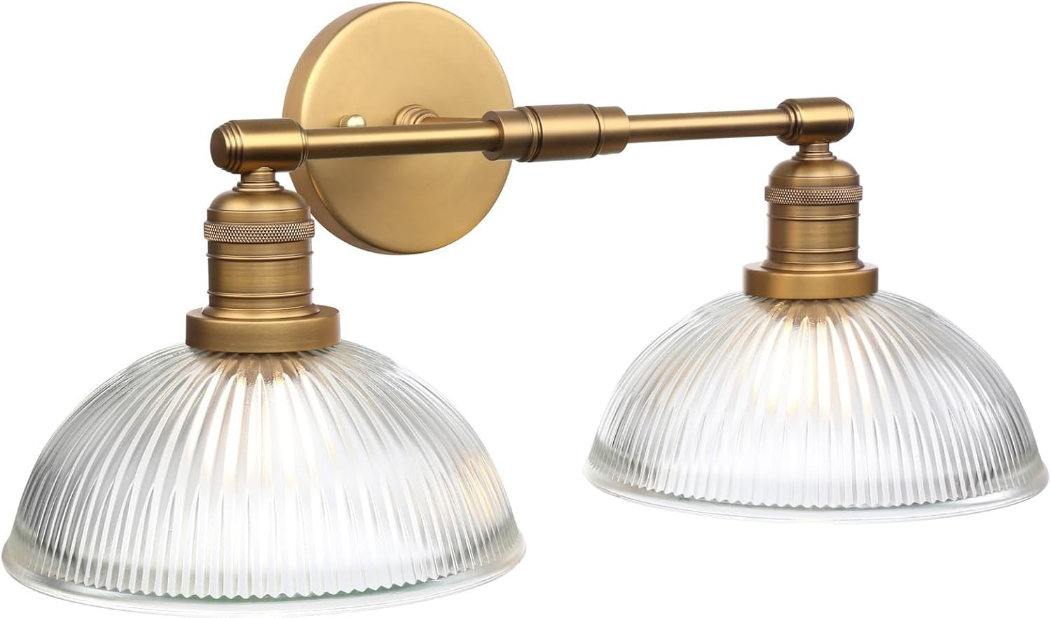 Industrial 2-Light Wall Sconce with Dome Ribbed Glass Shade, Dimmable