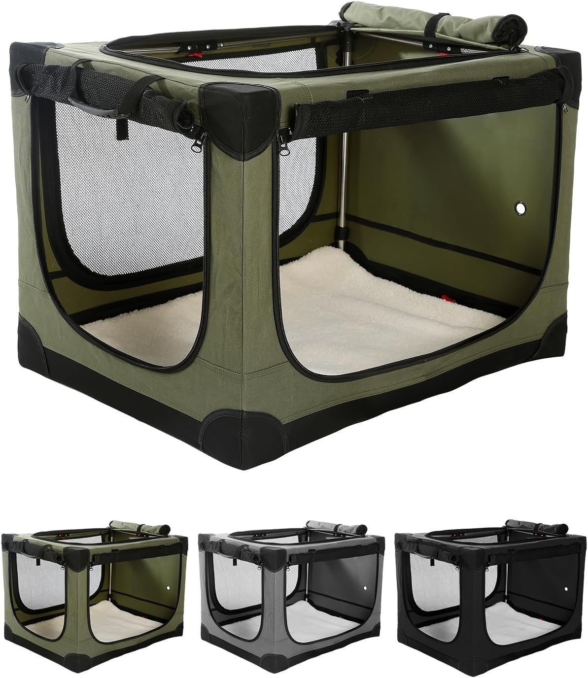 Portable Foldable Soft Dog Crate Kennel with Mesh Windows 90x64x64cm Green