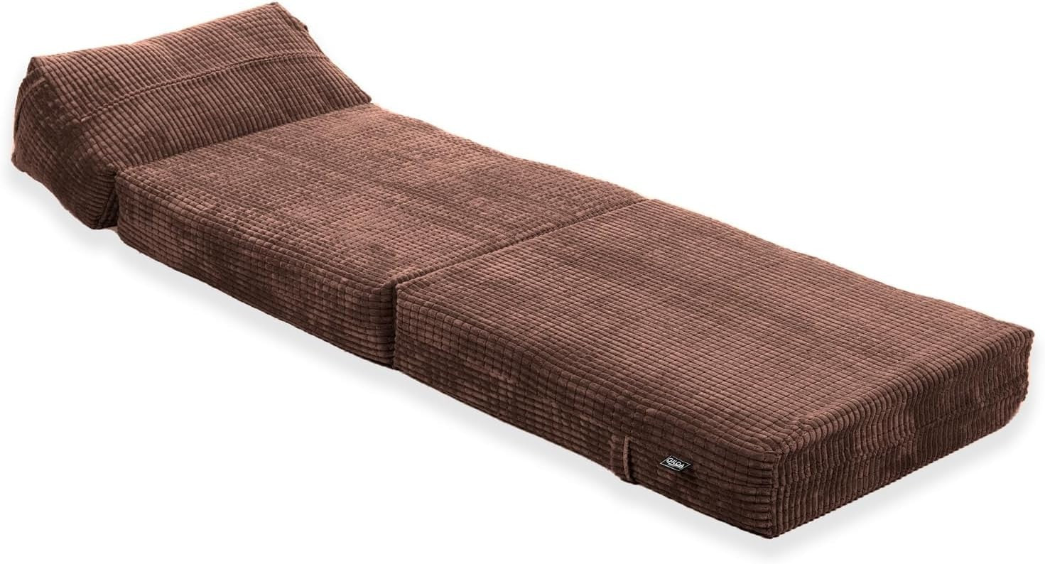 Brown Corduroy Fold Out Chair Bed Single Sofa Guest Mattress Fibre Inner