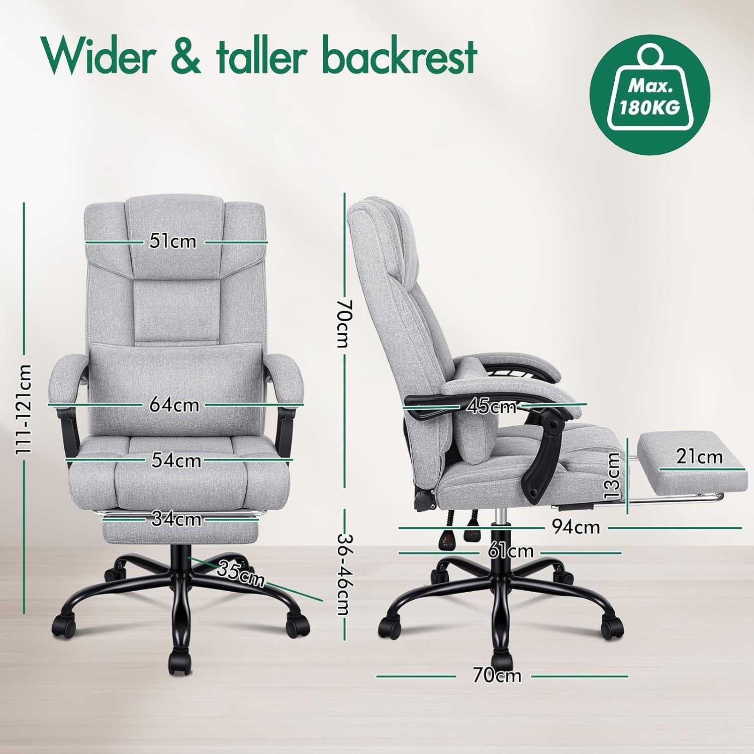 Executive Ergonomic Office Chair 90-150° Recline Adjustable Height Desk Swivel S