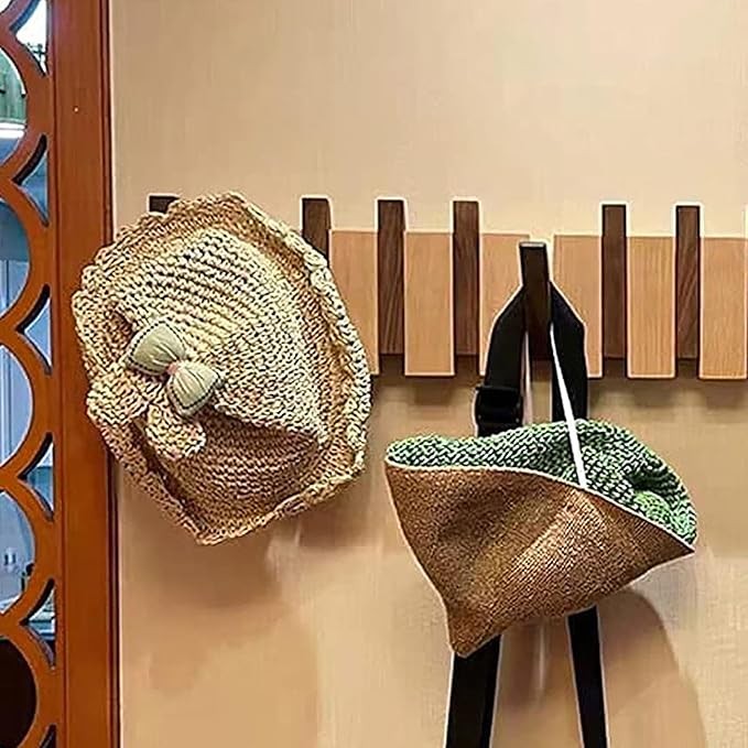 Wooden Wall Mounted Coat Rack | Piano Style Foldable Hooks Entryway Organizer