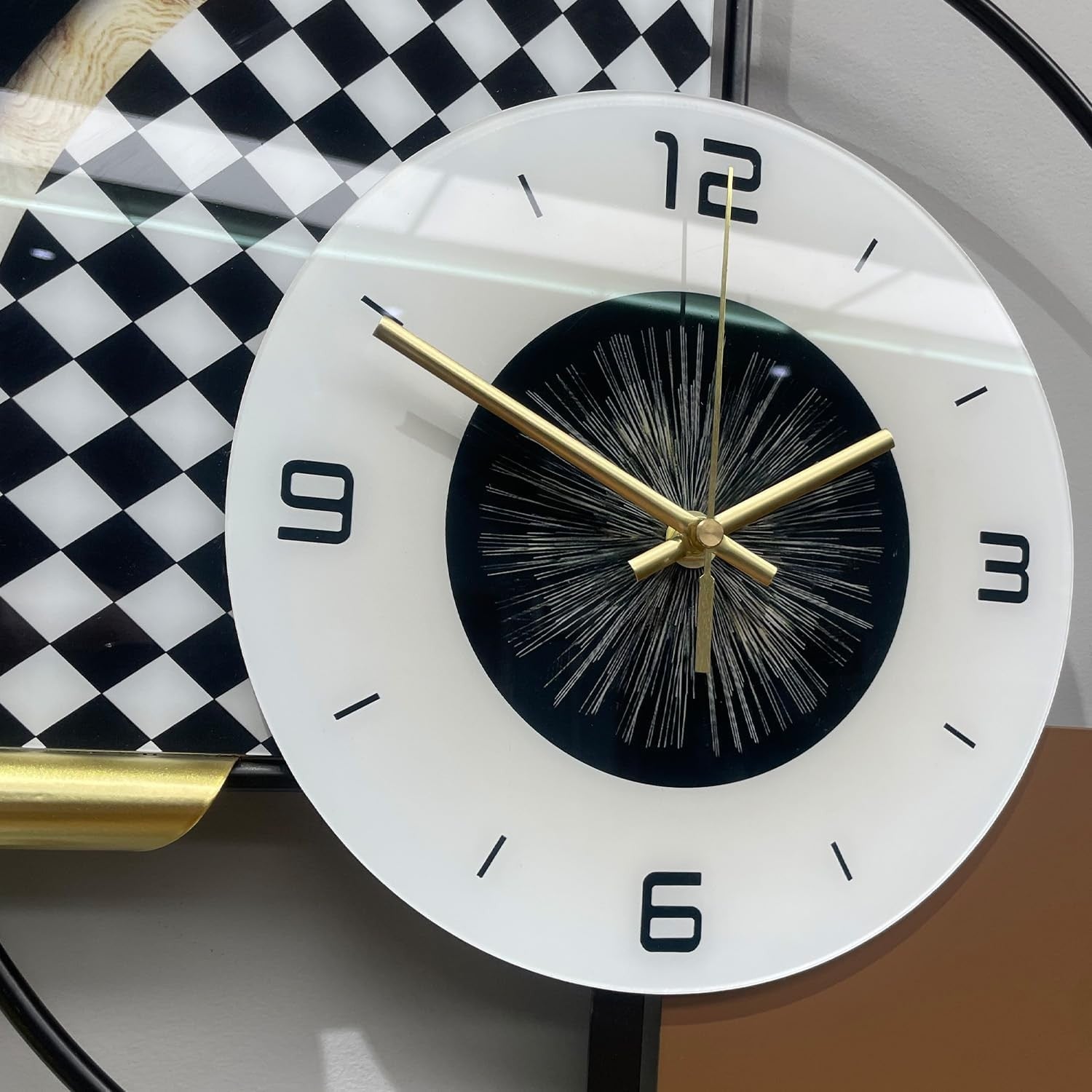 Modern Geometric Wall Clock 31" Silent Quartz Pendulum Design Large Home Decor