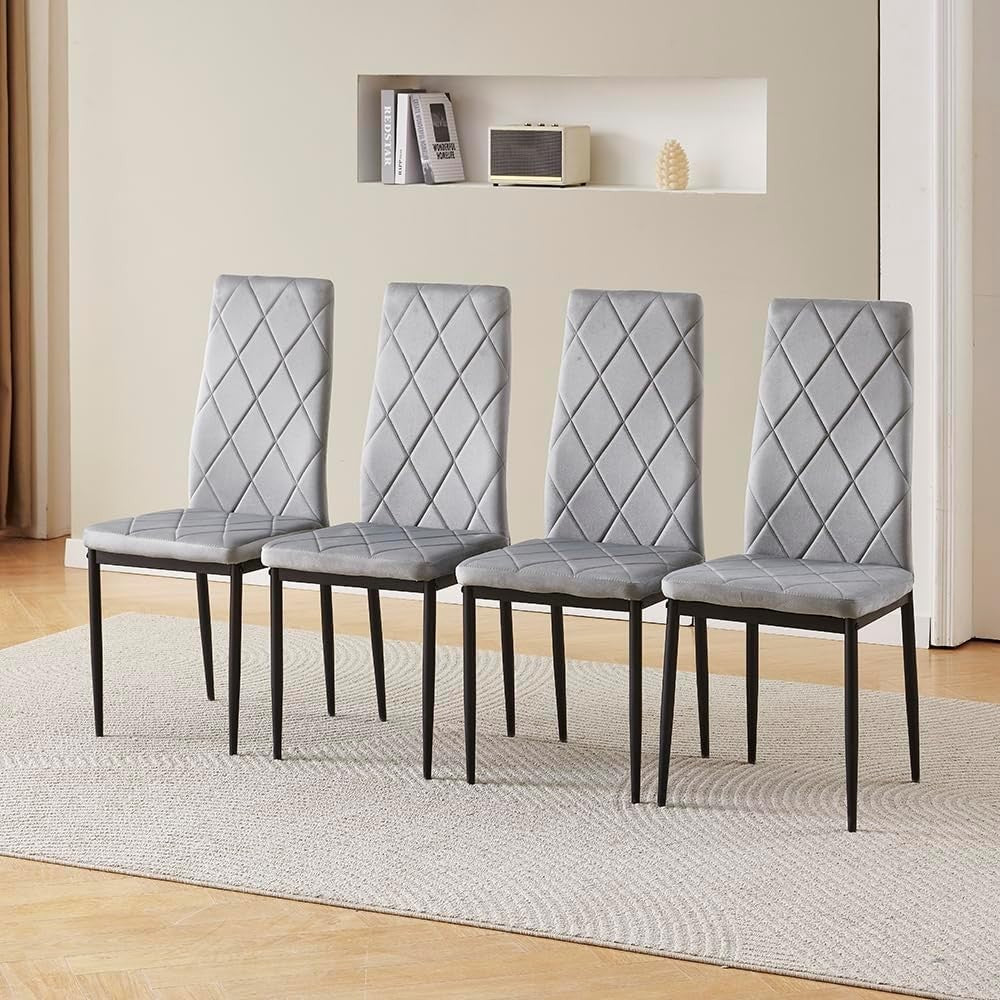 Modern White Dining Table Set 4 Seater w/ Grey Chairs for Small Space
