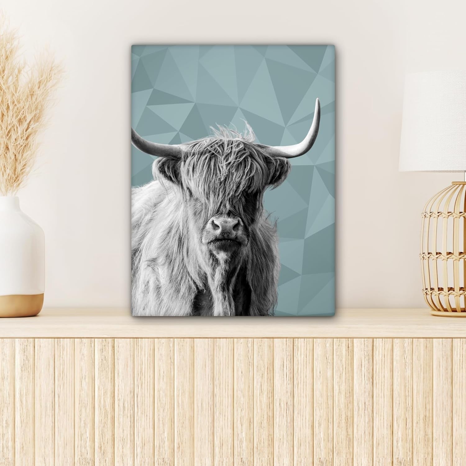 Highland Cow Canvas Wall Art 30x40cm Framed Black White