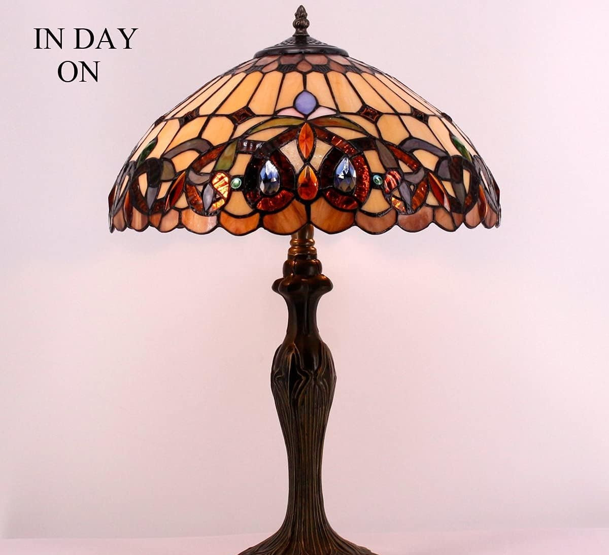 Colorful Stained Glass Tiffany Table Lamp 16x16x24in with Bronze Metal Base