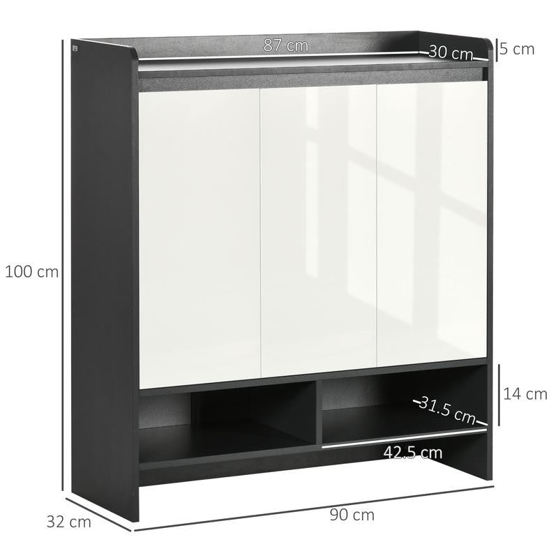 High Gloss Shoe Storage Cabinet White Doors Shelves Unit for 24 Pairs