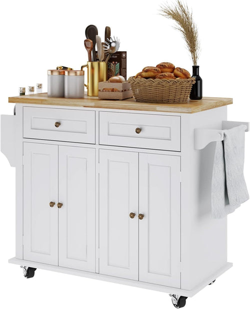 Rolling Kitchen Trolley Cart with Drawers, Cabinets & Lockable Wheels, Space-Sav