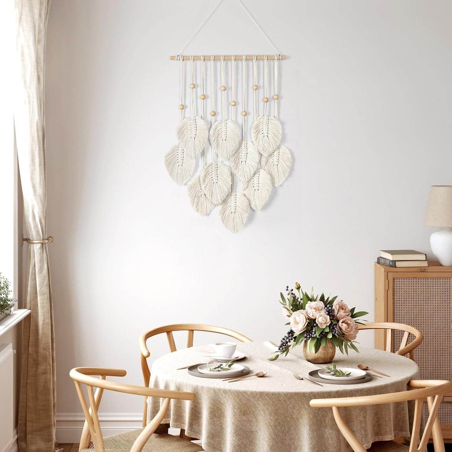 Green Boho Macrame Wall Hanging Handmade Leaves Tapestry 15.8x26.8"