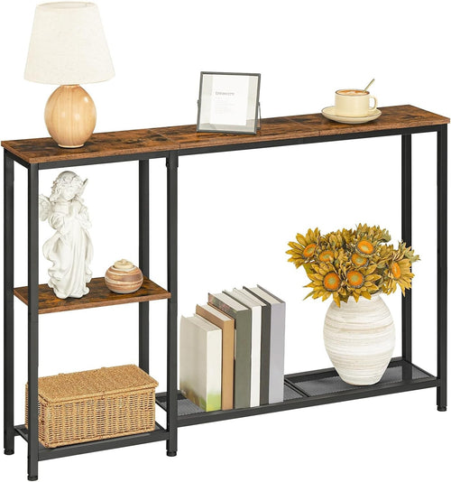 Slim Console Table with Shelves | 114cm Rustic Hallway Storage Unit