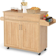 Kitchen Island Trolley on Wheels Storage Cabinet Drawer Wood Worktop