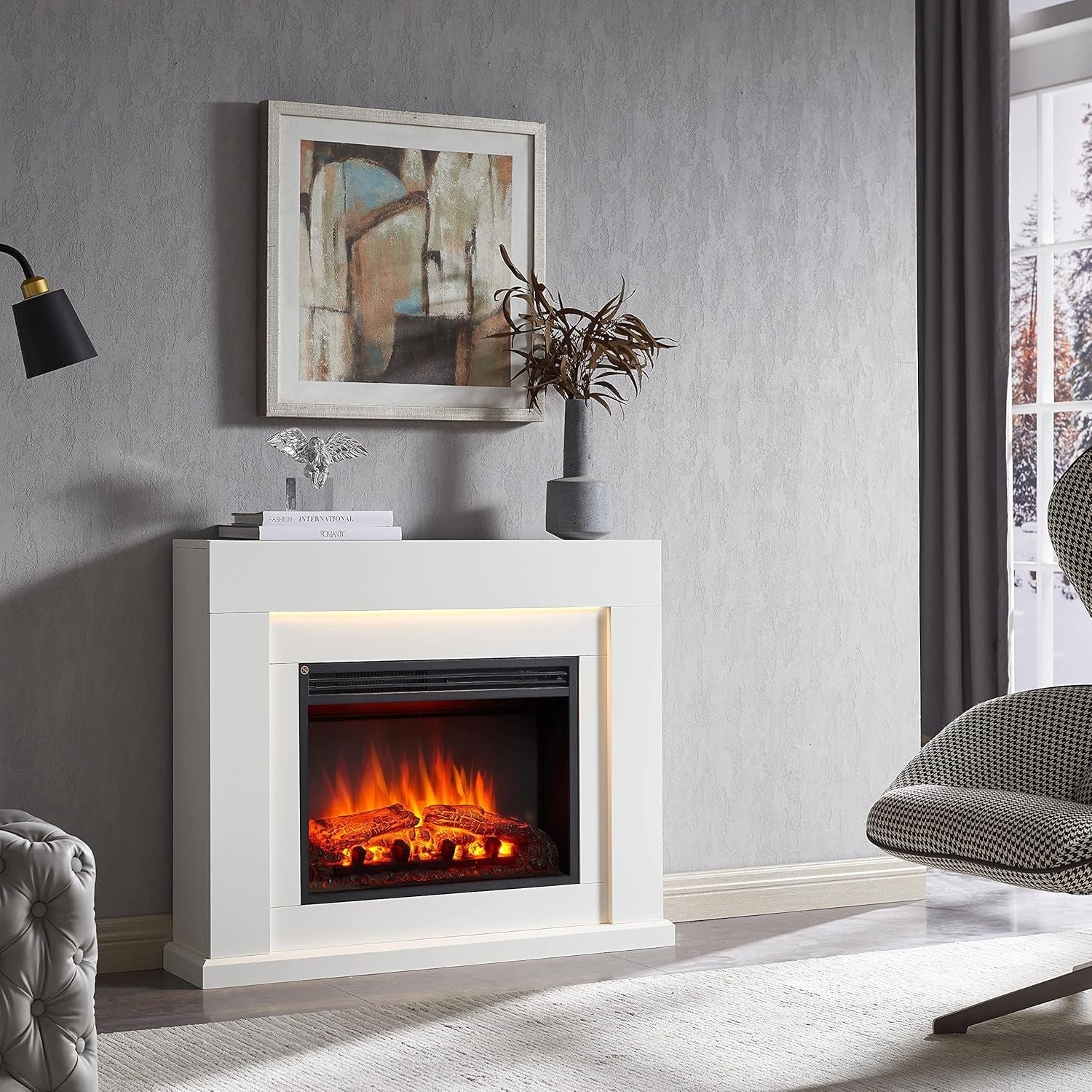 39" Electric Fireplace Heater with LED Flame, Remote, Warm Mood Lighting