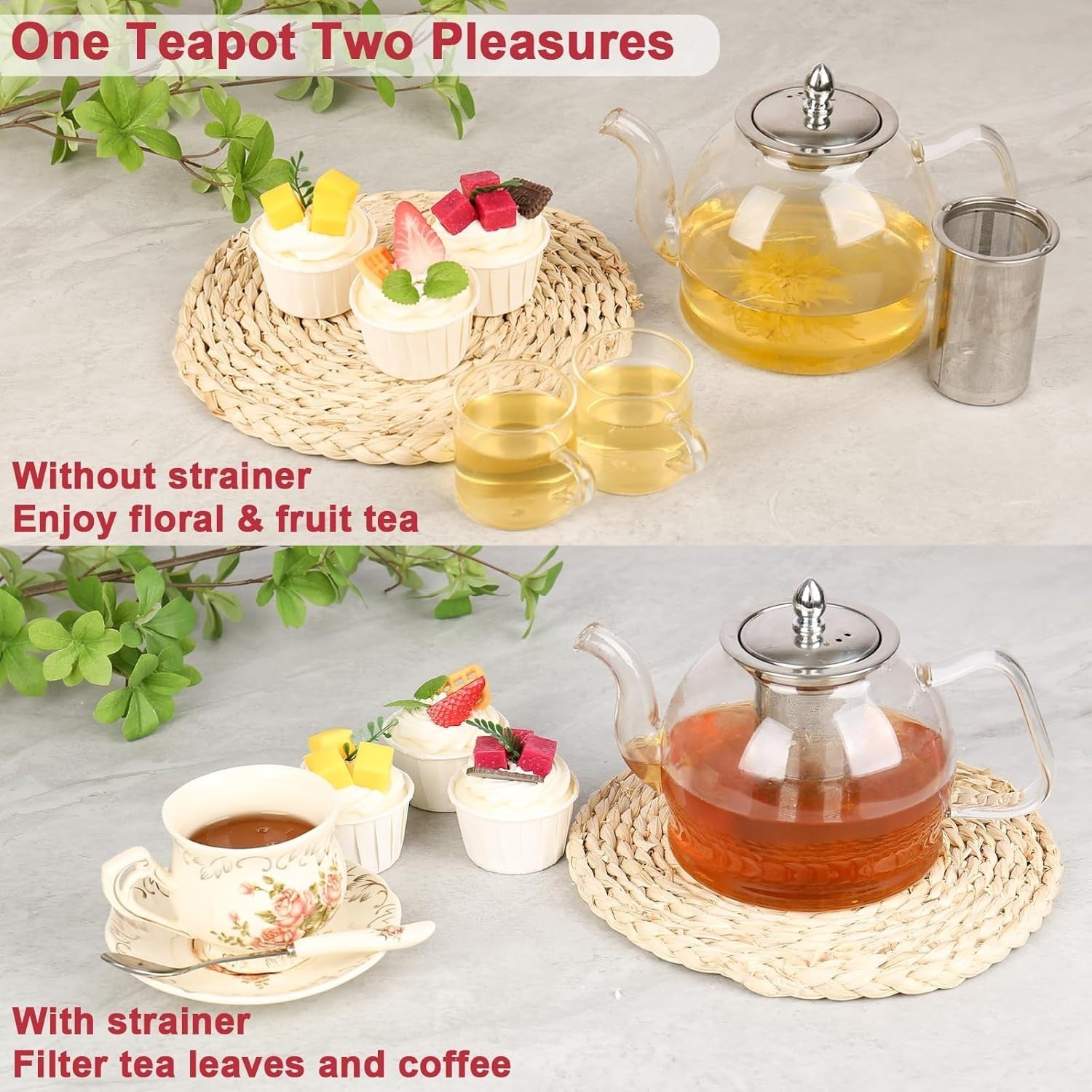 Glass Teapot with Infuser 1200ml Loose Leaf Tea Maker Stainless Steel