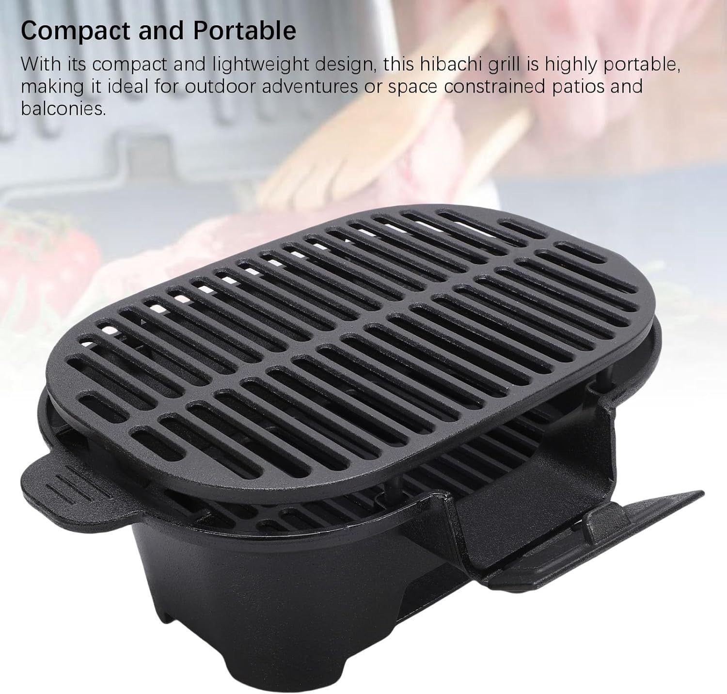 Portable Cast Iron Hibachi Charcoal Grill – Compact Outdoor BBQ, Even Heat