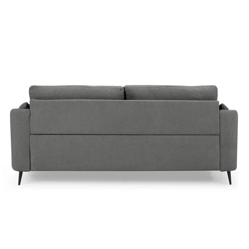 Dark Grey Boucle 3 Seater Sofa Modern Metal Legs Comfy Foam Cushions