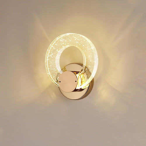 Gold Crystal Wall Lamp LED Sconce 12W Tri-Color Light Modern Round Fixture