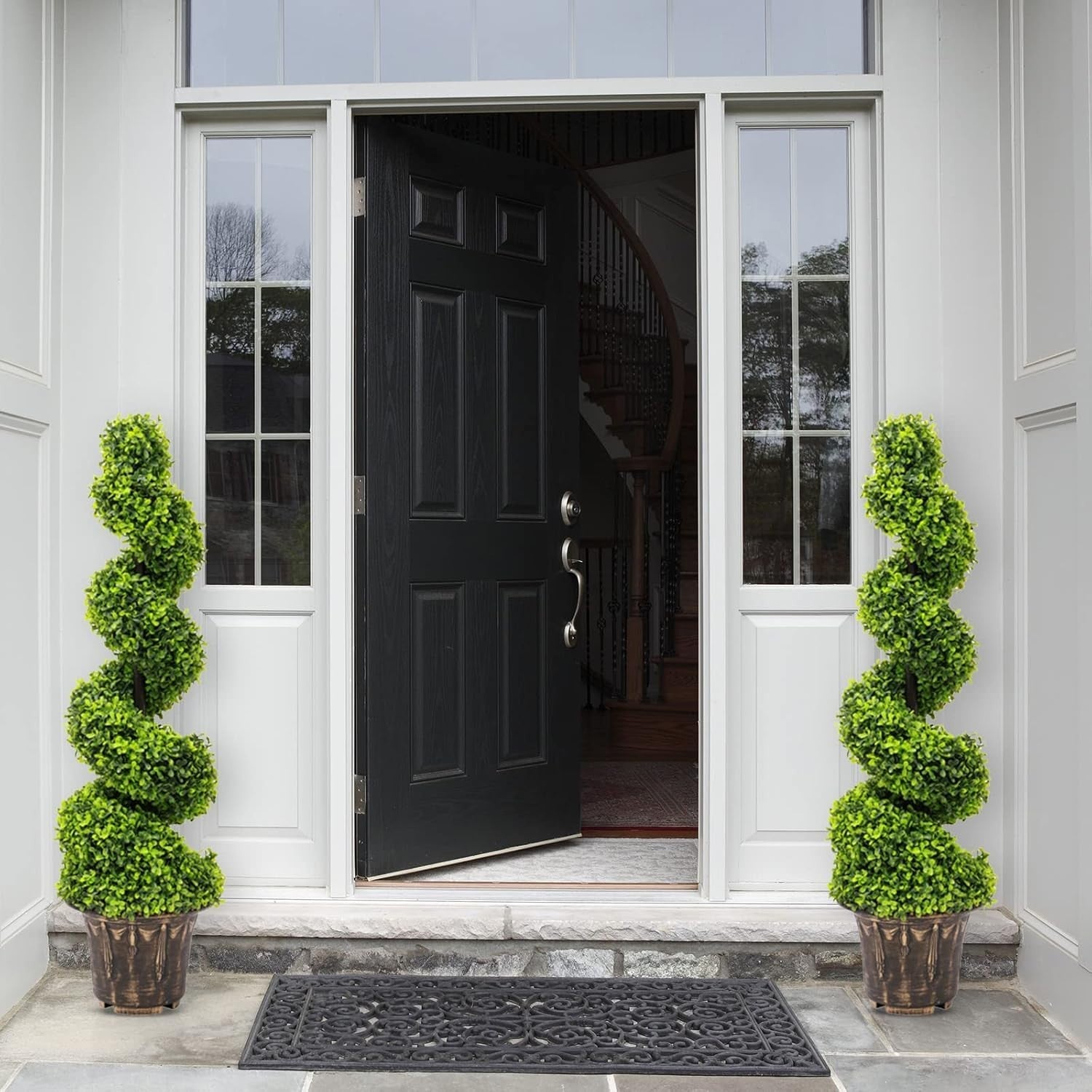 Set of 2 Artificial 120cm Topiary Spiral Boxwood Trees UV Resistant Garden Decor