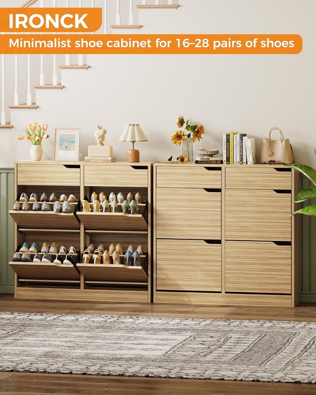 Wood Shoe Cabinet with 4 Flip Drawers & 2 Storage Drawers – Slim Hallway Unit