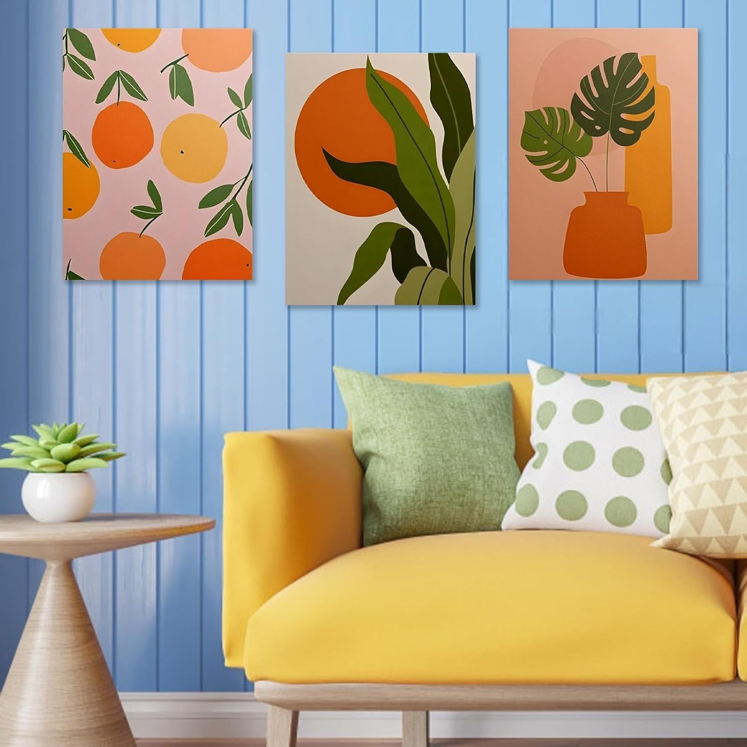 Boho Botanical Wall Art Set of 3 Framed Canvas 12x16in