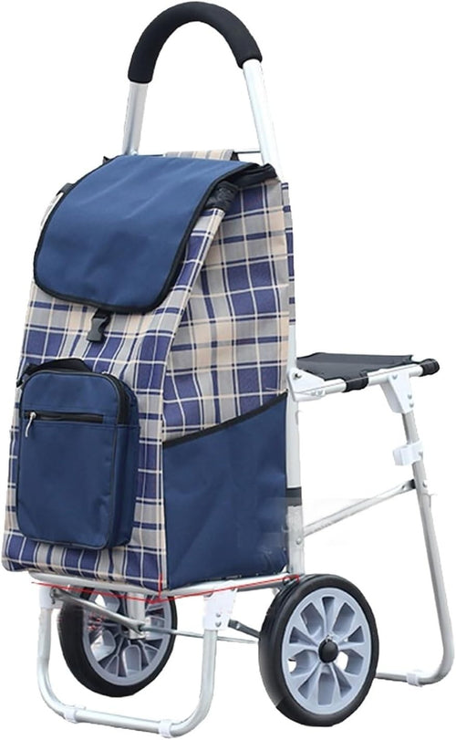 Foldable Aluminum Stair Climber Shopping Trolley w/ Seat 100kg Capacity Blue