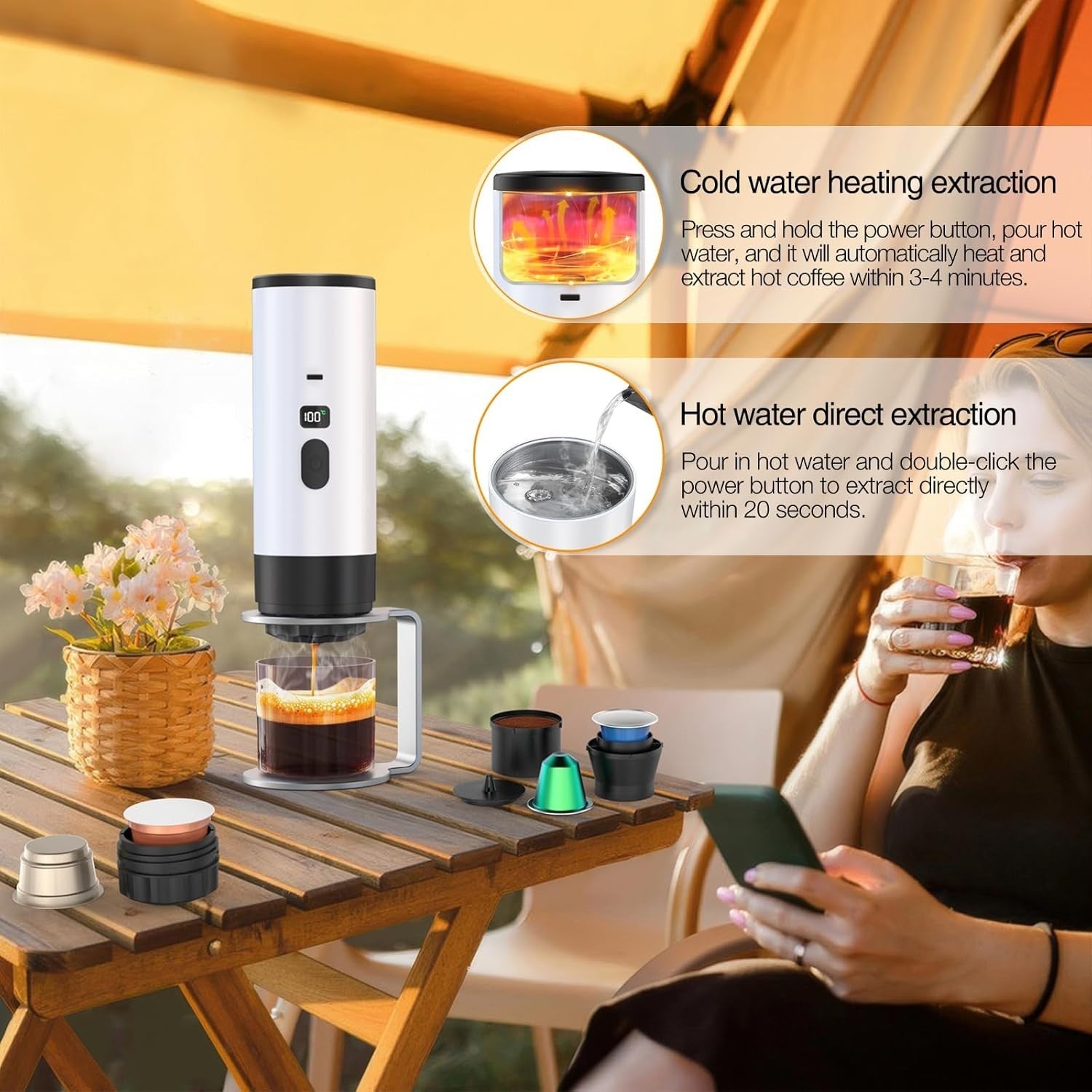 Portable Espresso Coffee Maker 3-in-1 Self-Heating Travel Machine USB
