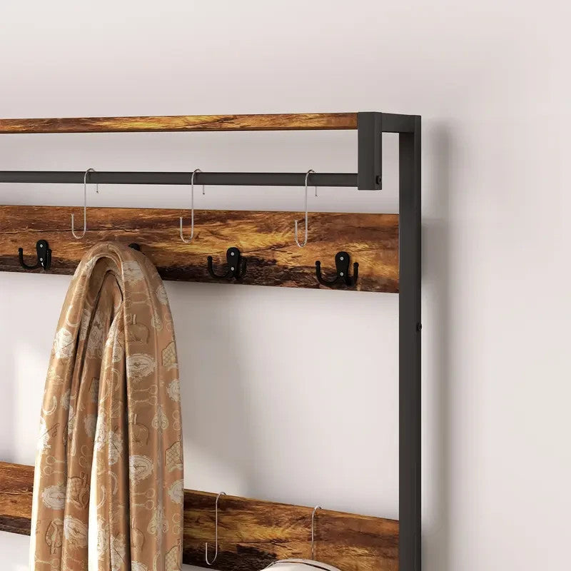 Rustic Coat Rack Bench with Hooks & Drawers – Hallway Storage Stand