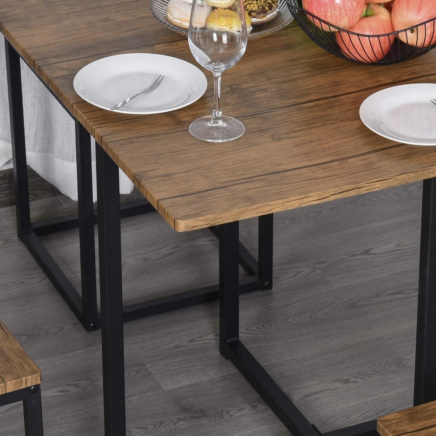 5-Piece Dining Table & 4 Stools Set Space-Saving Industrial Kitchen Table Brown