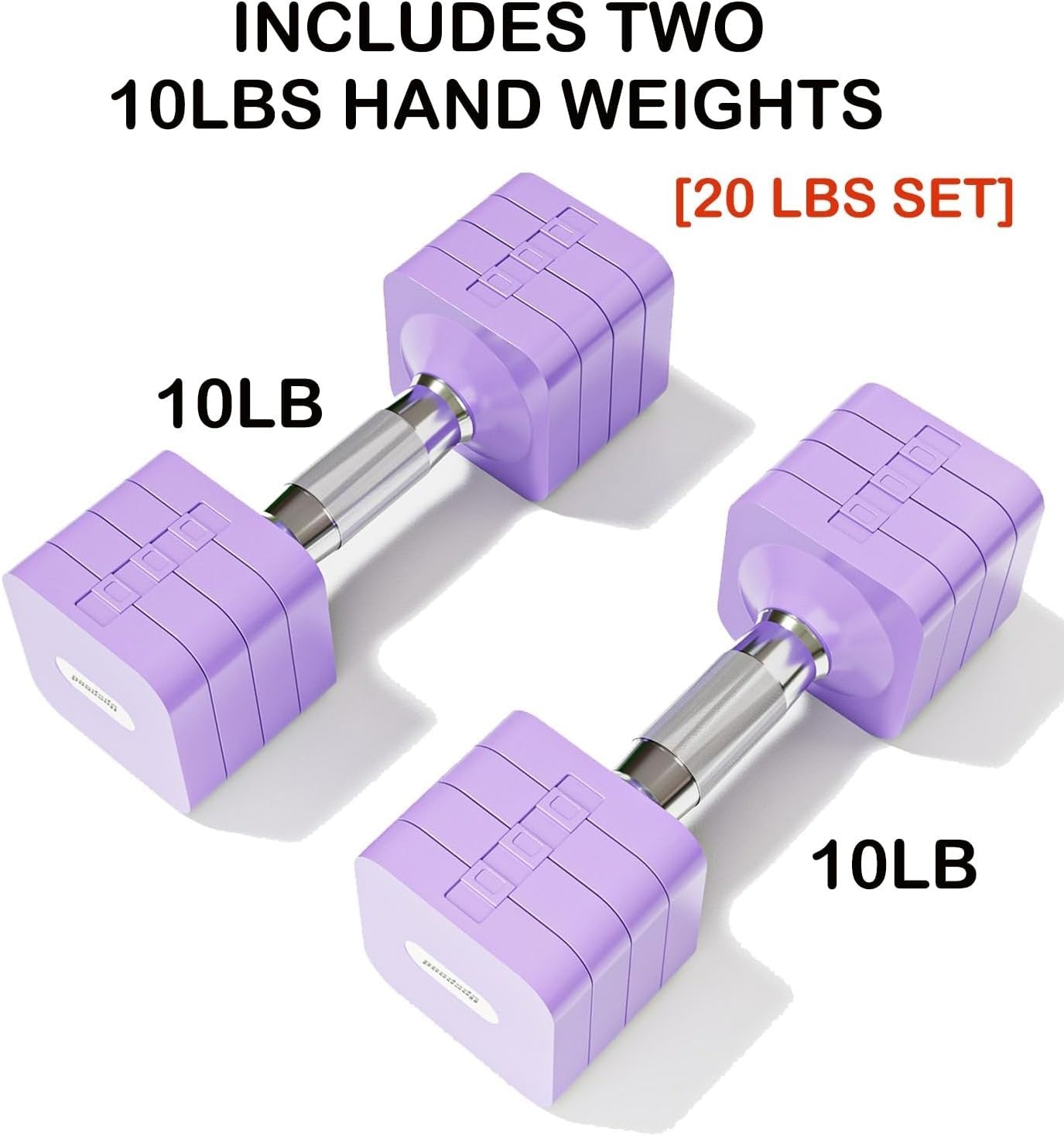 20LB Adjustable Dumbbells Pair 4-in-1 Anti-Roll Purple Home Fitness