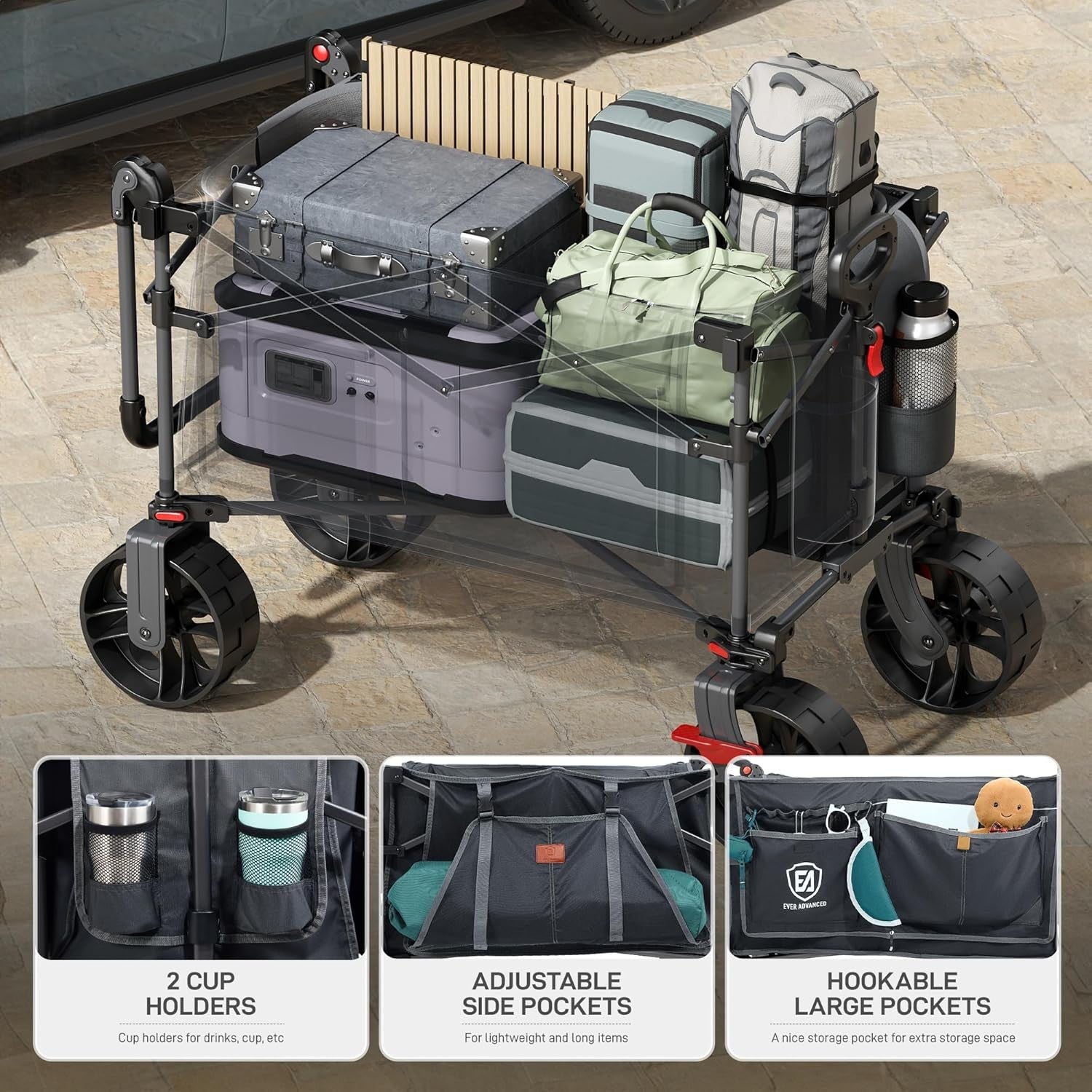 225L Folding Camping Wagon Trolley Heavy Duty Garden Cart Canopy Terrain