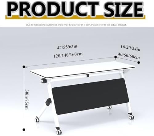 160x60cm Folding Conference Table on Wheels – Mobile Office Desk w/ Shelf