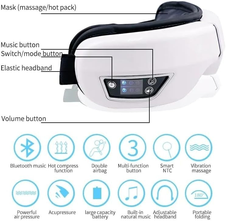 Heated Eye Massager Airbag Vibration Bluetooth Migraine Relief