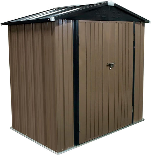Lockable 6.1x4ft Metal Garden Shed Tool Storage Brown Outdoor