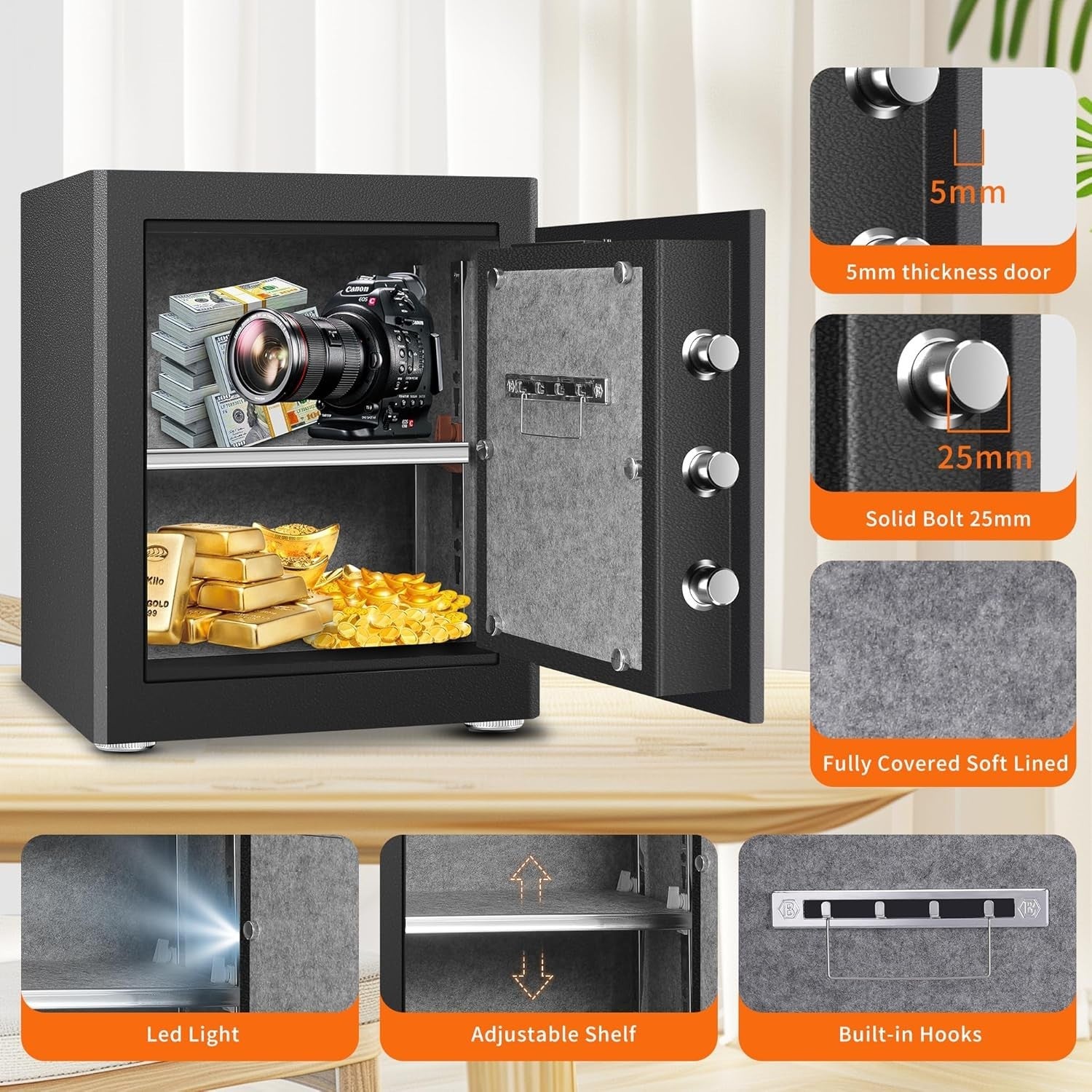 Biometric Fingerprint Safe 50L Digital Keypad Home Office Security