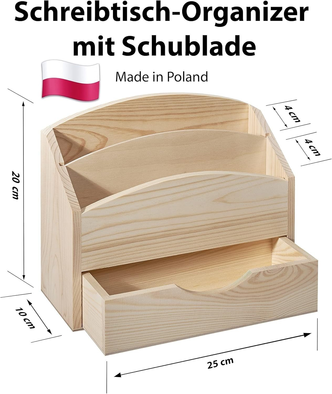 Wood Desk Organiser with Drawer & Removable Divider – Office Storage