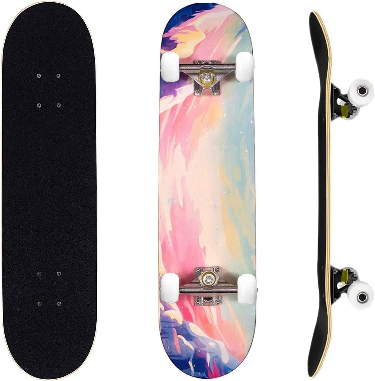 31" Maple Double Kick Skateboard Beginners Kids Adults Pink w/ T-Tool Grip Deck
