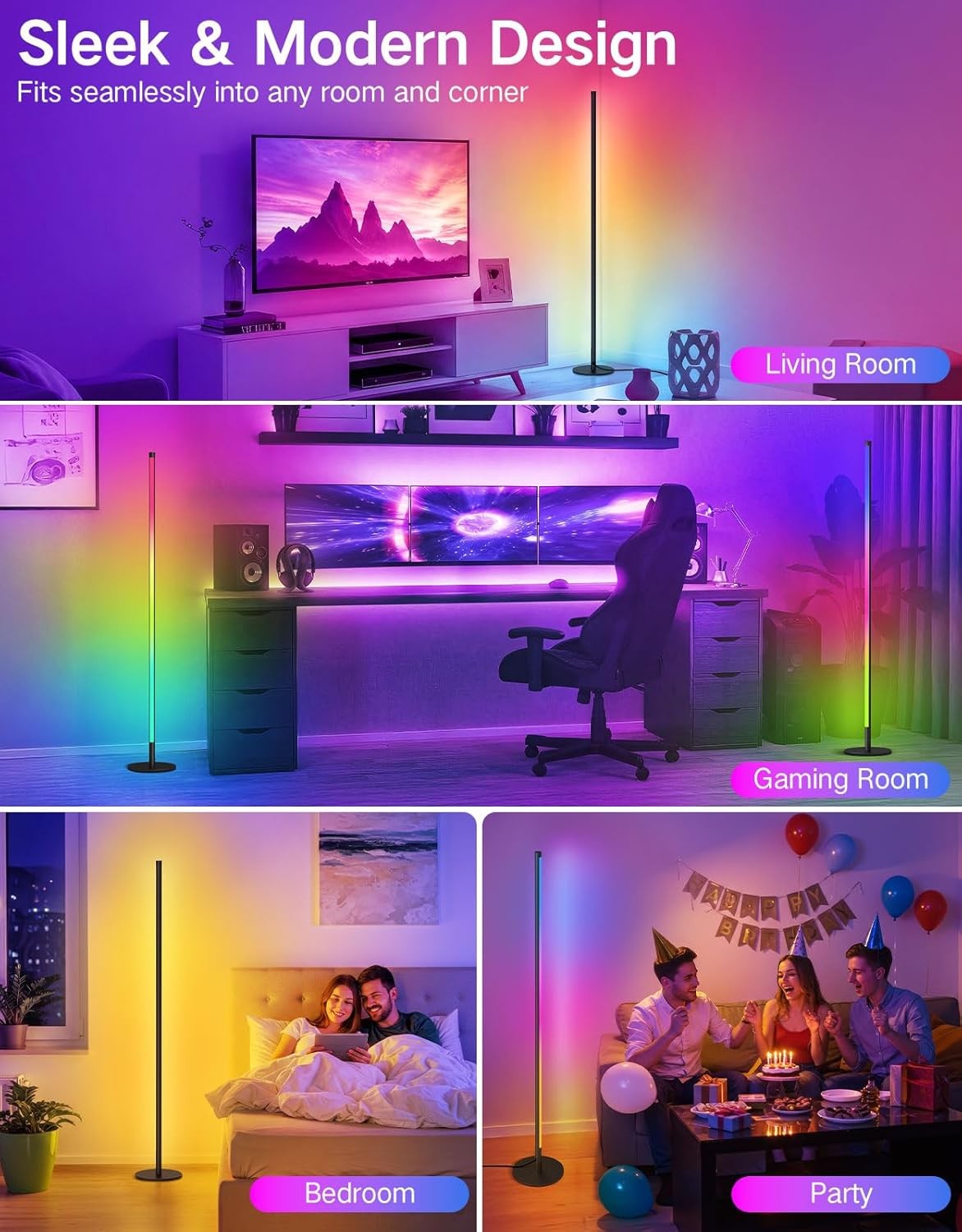 Smart RGB Corner Floor Lamp App Remote Music Sync LED Mood Light