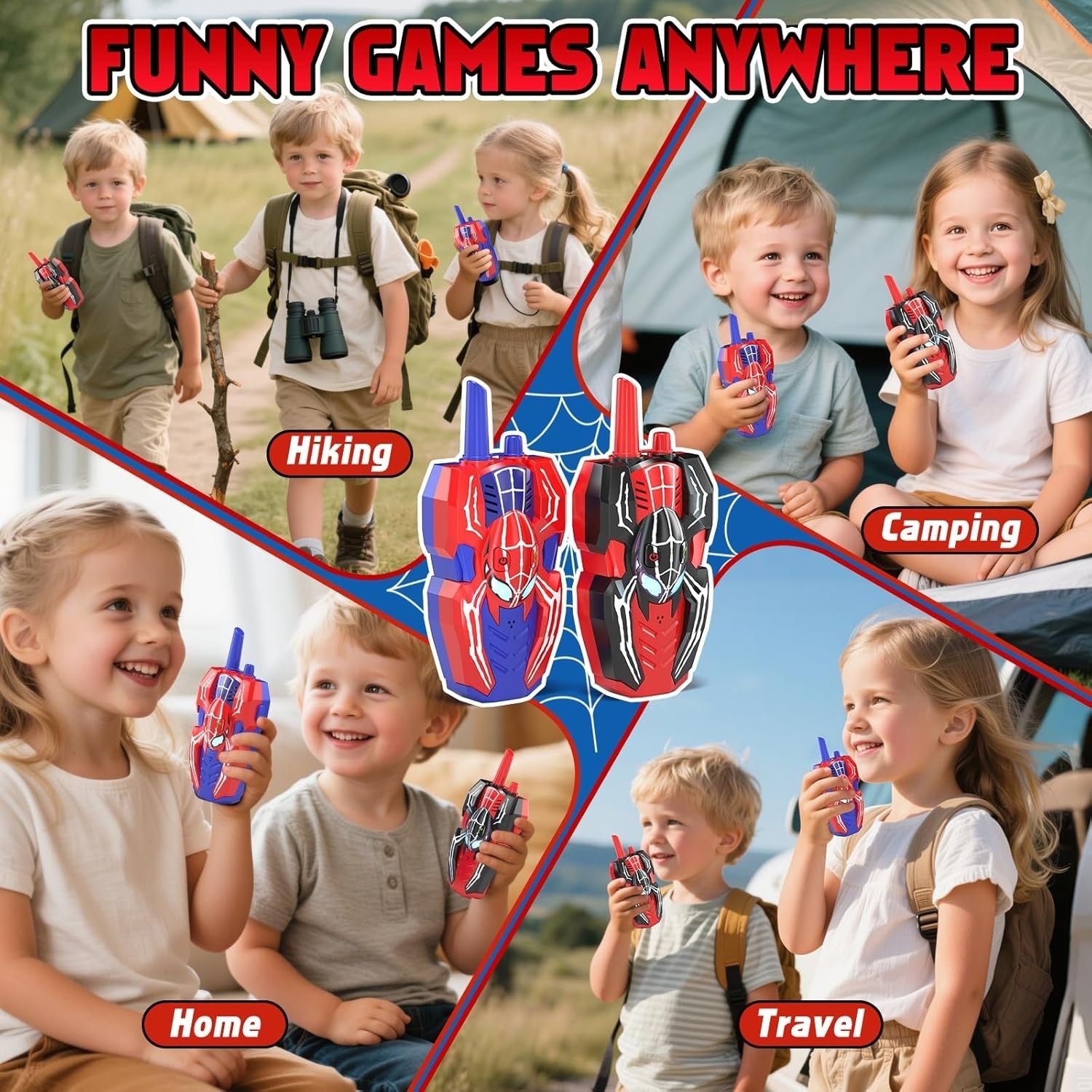 Kids Walkie Talkies 2 Pack Spider Toy Long Range Outdoor Gift Boys
