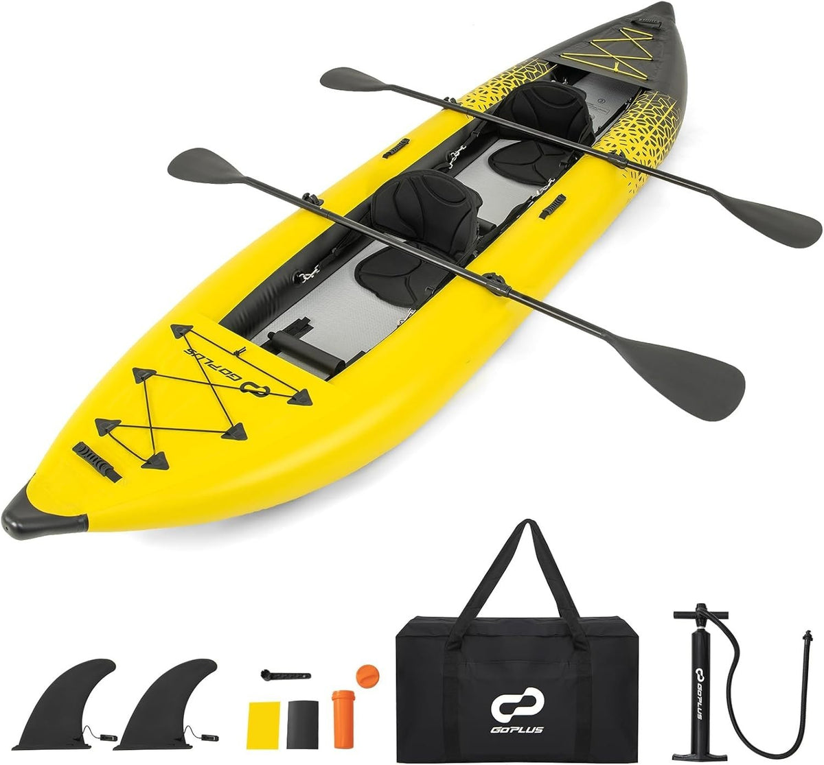 12.5FT Inflatable Kayak Canoe Set 2 Person w/ Oars Pump Yellow