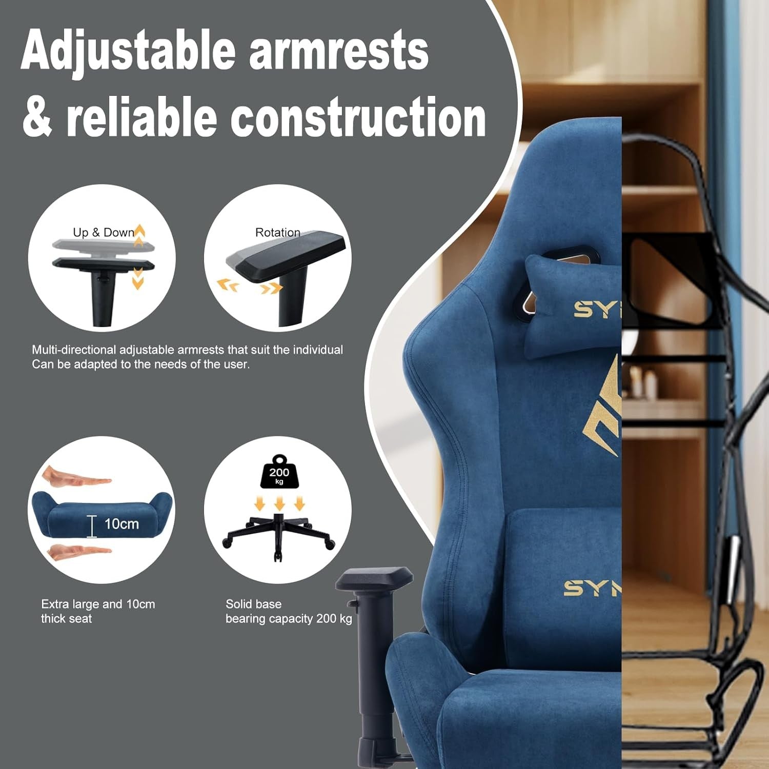 Ergonomic Gaming Chair with Footrest Recliner Lumbar Support Blue