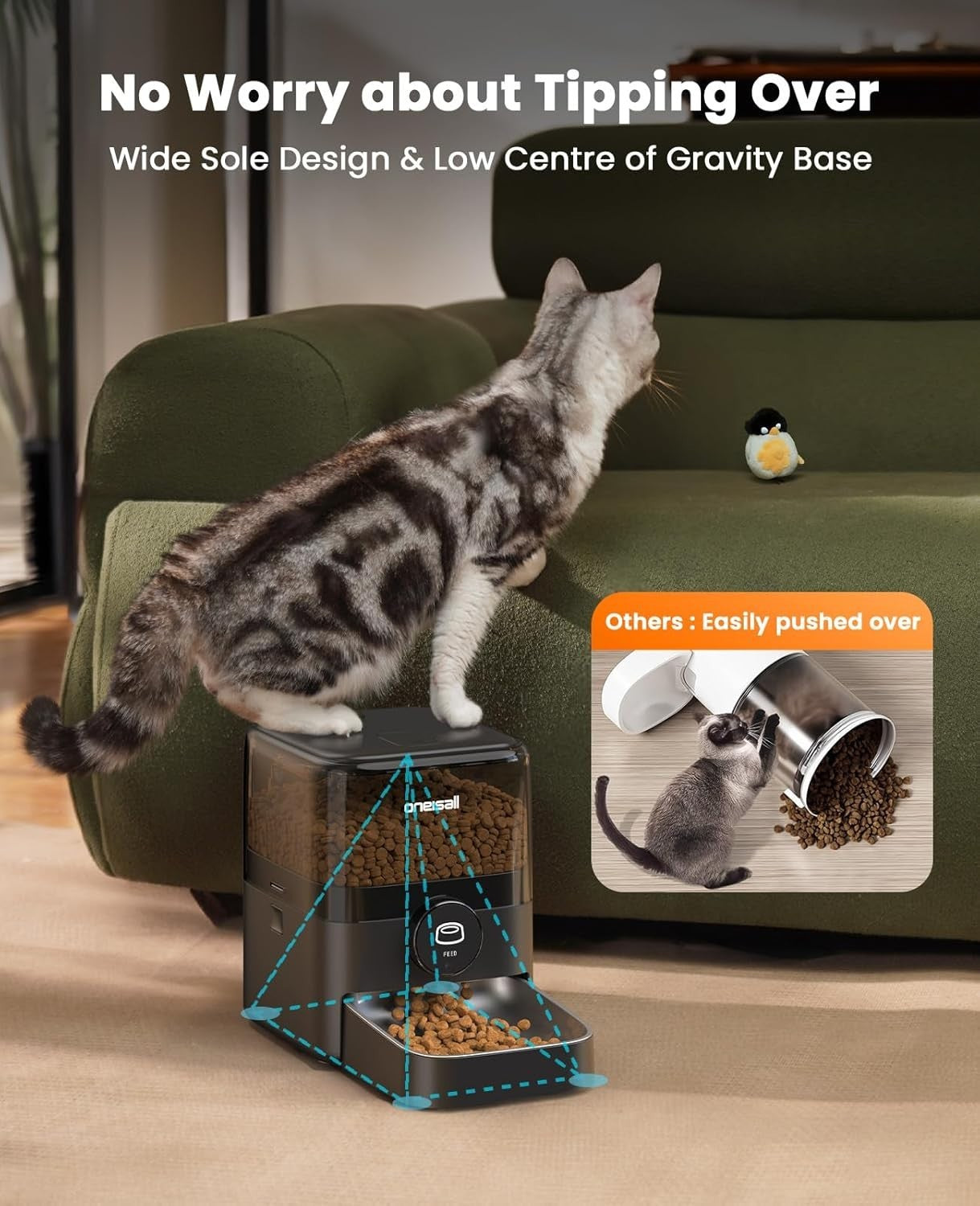 Automatic Cat Feeder 3L Timed Pet Food Dispenser 6 Meals Stainless Bowl