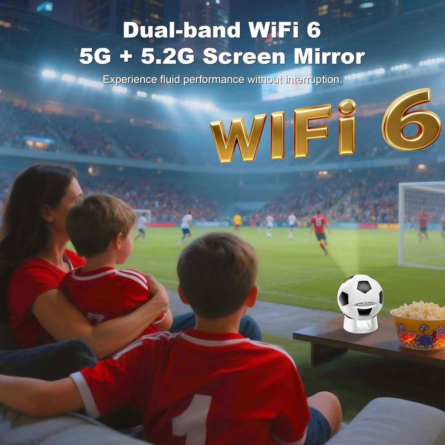 1080P Smart Projector WiFi 6 Bluetooth Rotatable Stand Soccer