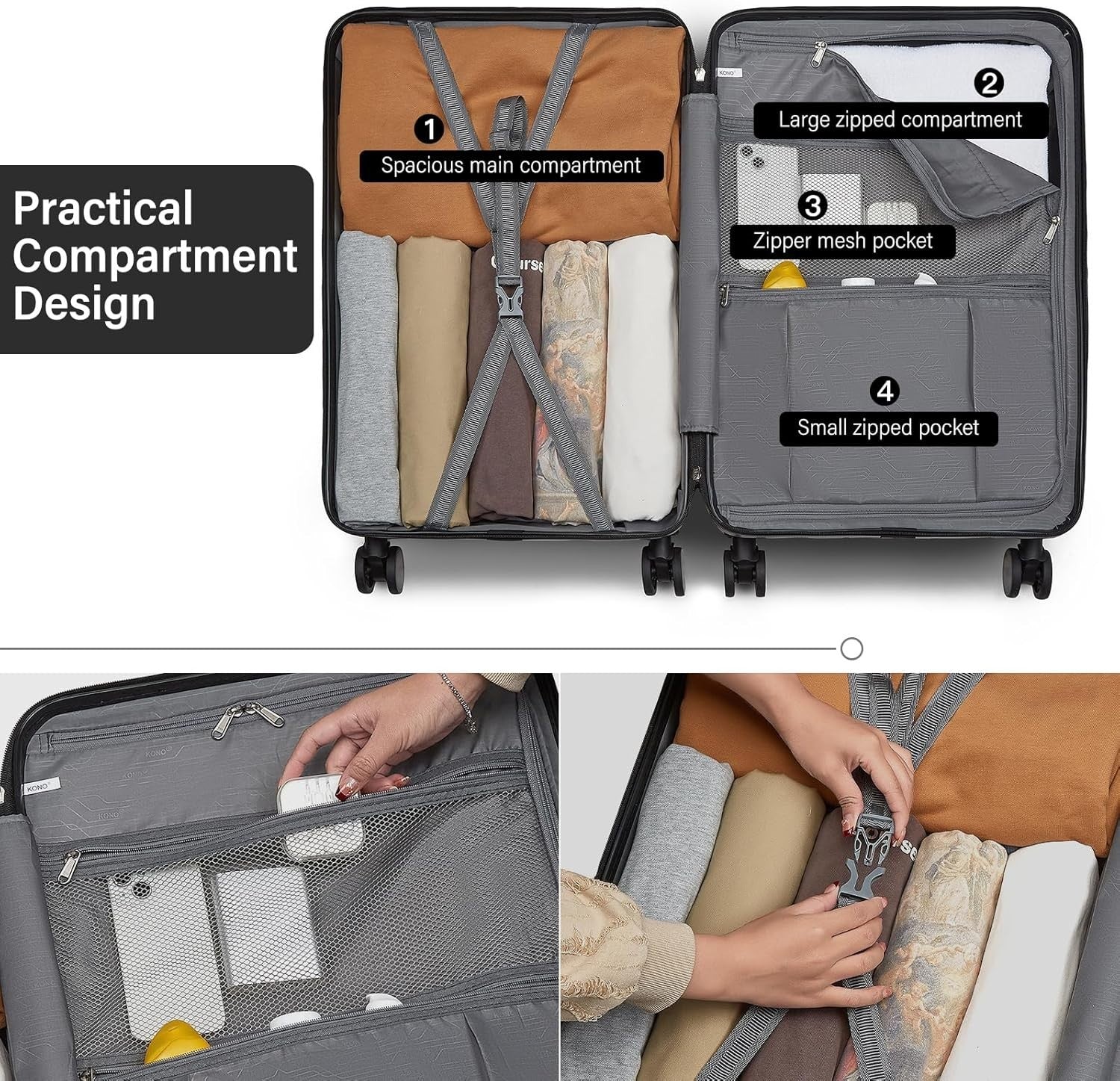 24” Lightweight Checked Hard Shell Suitcase TSA Lock Spinner Wheels