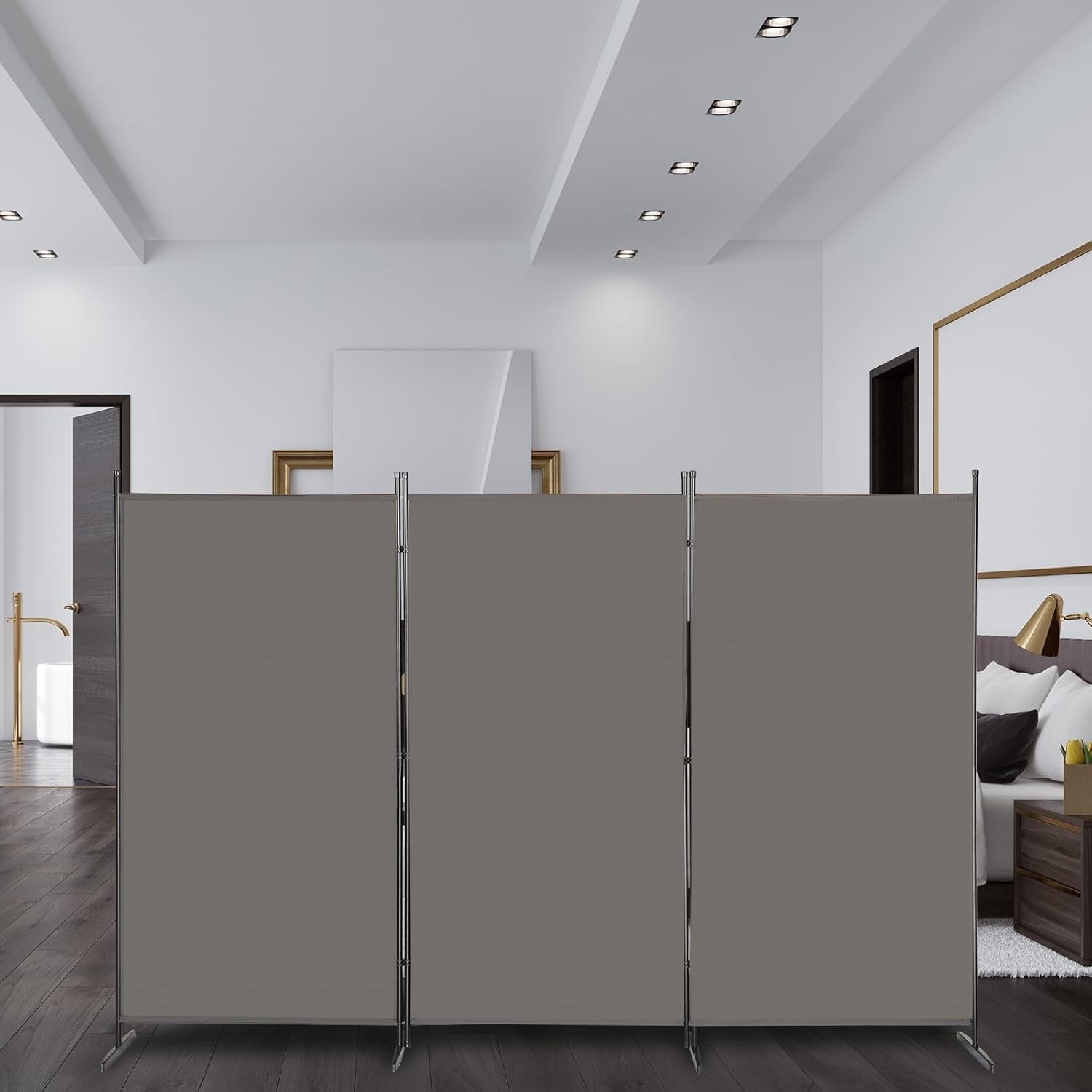 3 Panel Grey Folding Room Divider Privacy Screen Partition for Office Bedroom
