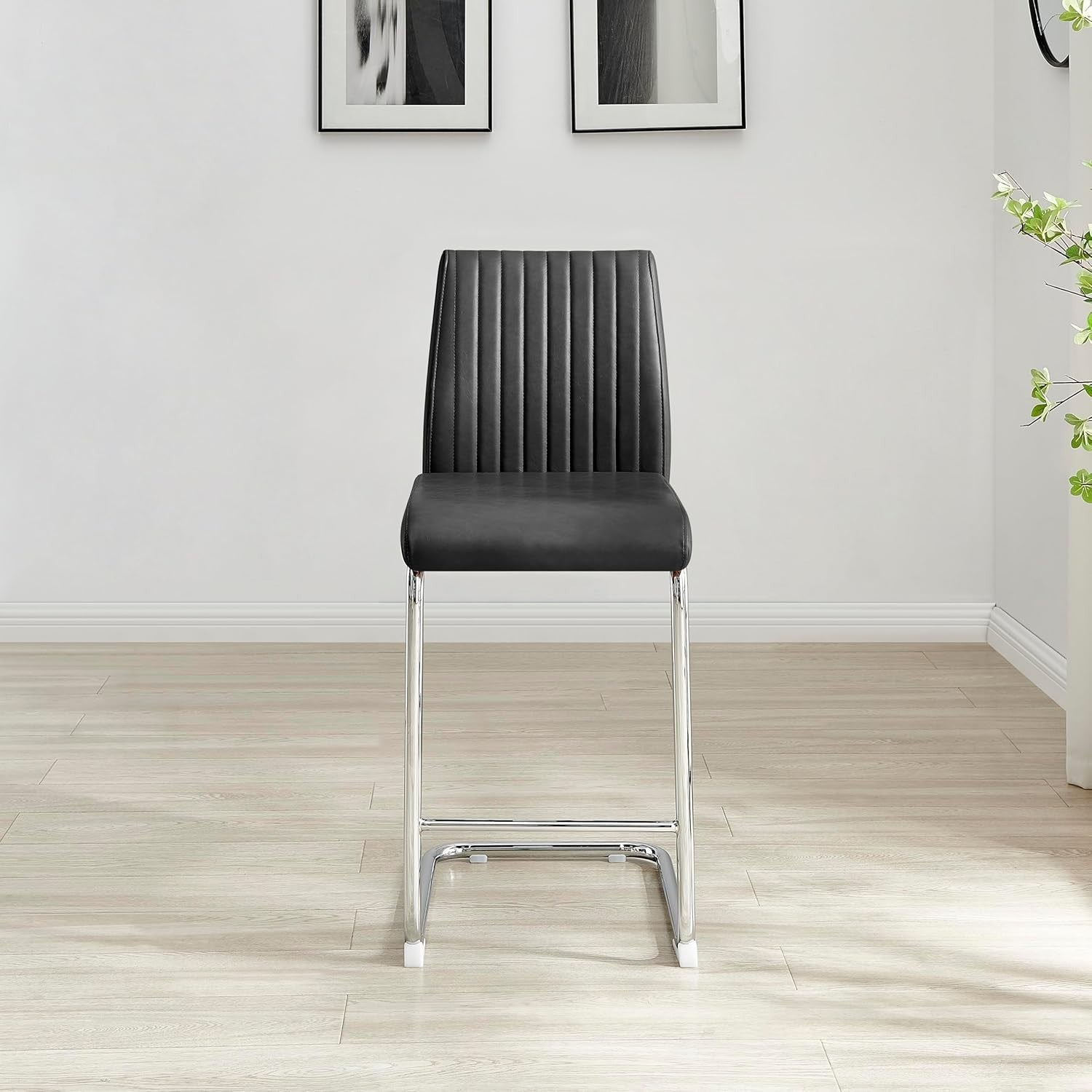 Modern Black Bar Stools Set of 2 – Faux Leather Cantilever Chairs