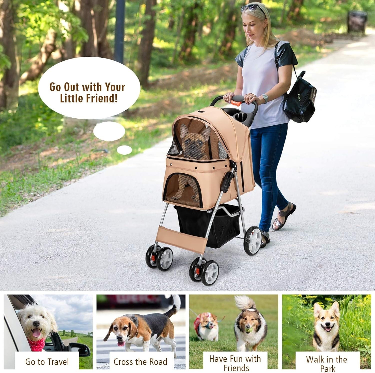 Foldable Pet Stroller Dog Cat Travel Buggy Lockable Wheels 15kg